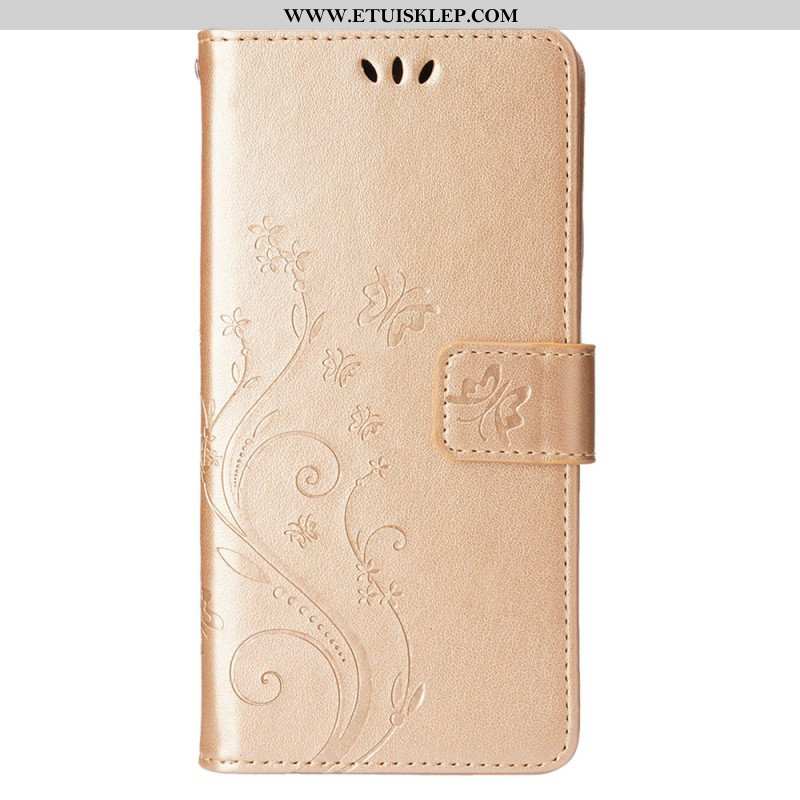 Etui Folio do iPhone 15 Kwiaty Ze Smyczą